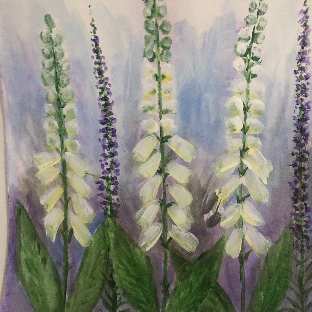 Purple and White Floral Watercolor Painting - Picture 2 of 5